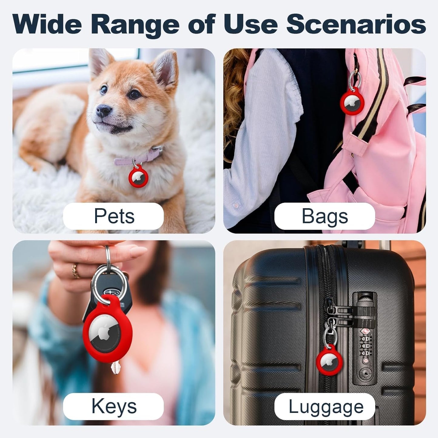 Airtag Holder Air Tag Case with Keychain, Anti-Scratch Airtags Key Chain for Apple Air Tags, Airtag Accessories for GPS Item Finder Tracker,Red